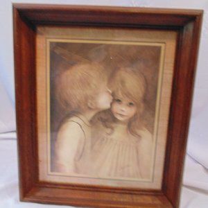 VINTAGE FRAMED BIG EYES PRINT MARGARET KANE THE KISS 17 X 20 INCHES
